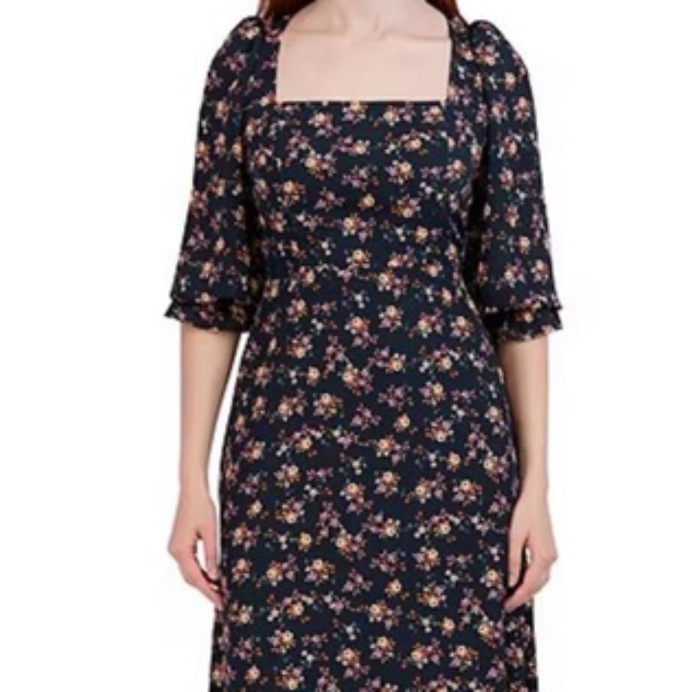Julia Jordan Black Floral 3/4 Sleeve Dress Size 8 - With Pockets!